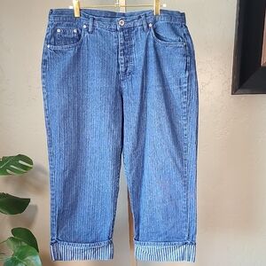 Shaver Lake Vintage Blue Ankle Cropped Jeans Cuffed Hems Size 14‎ 100% Cotton